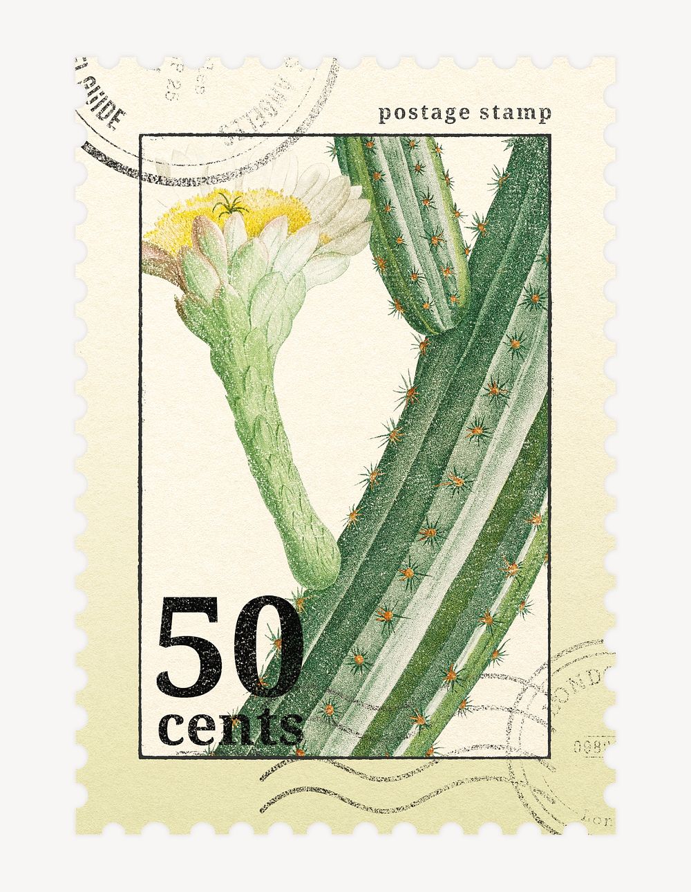 Aesthetic cactus postage stamp, botanical, collage element psd, remixed by rawpixel