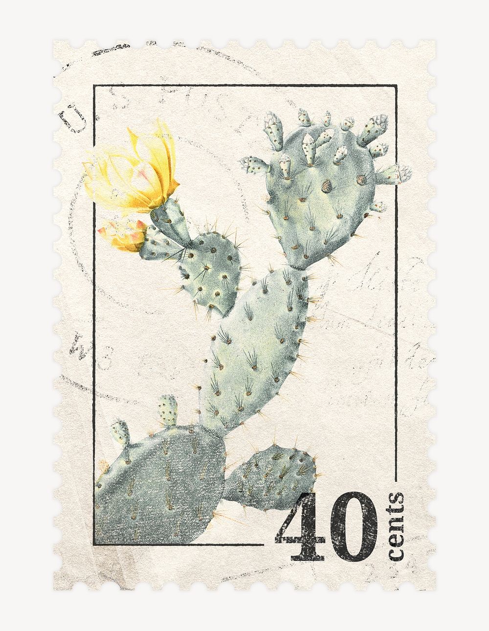 Aesthetic cactus postage stamp, botanical, collage element psd, remixed by rawpixel