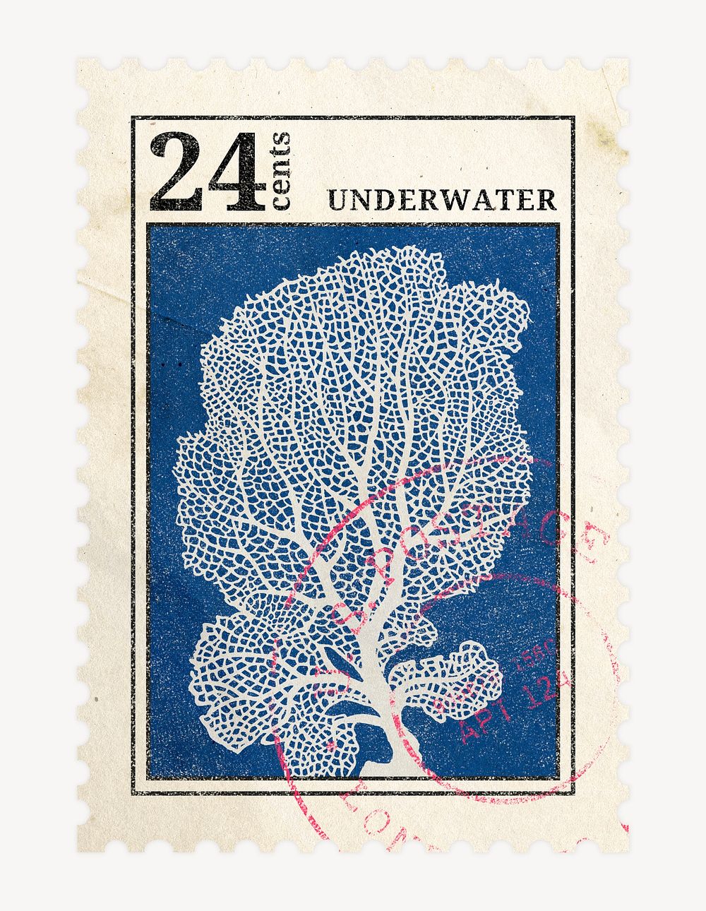 Aesthetic coral postage stamp, ephemera illustration, remixed by rawpixel