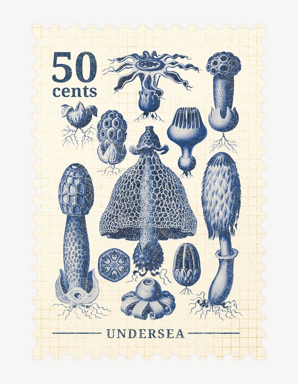 Aesthetic coral postage stamp, ephemera collage element psd, remixed by rawpixel