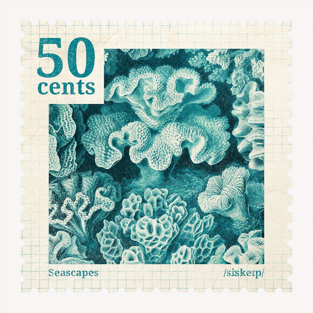 Ephemera coral postage stamp, aesthetic illustration, remixed by rawpixel
