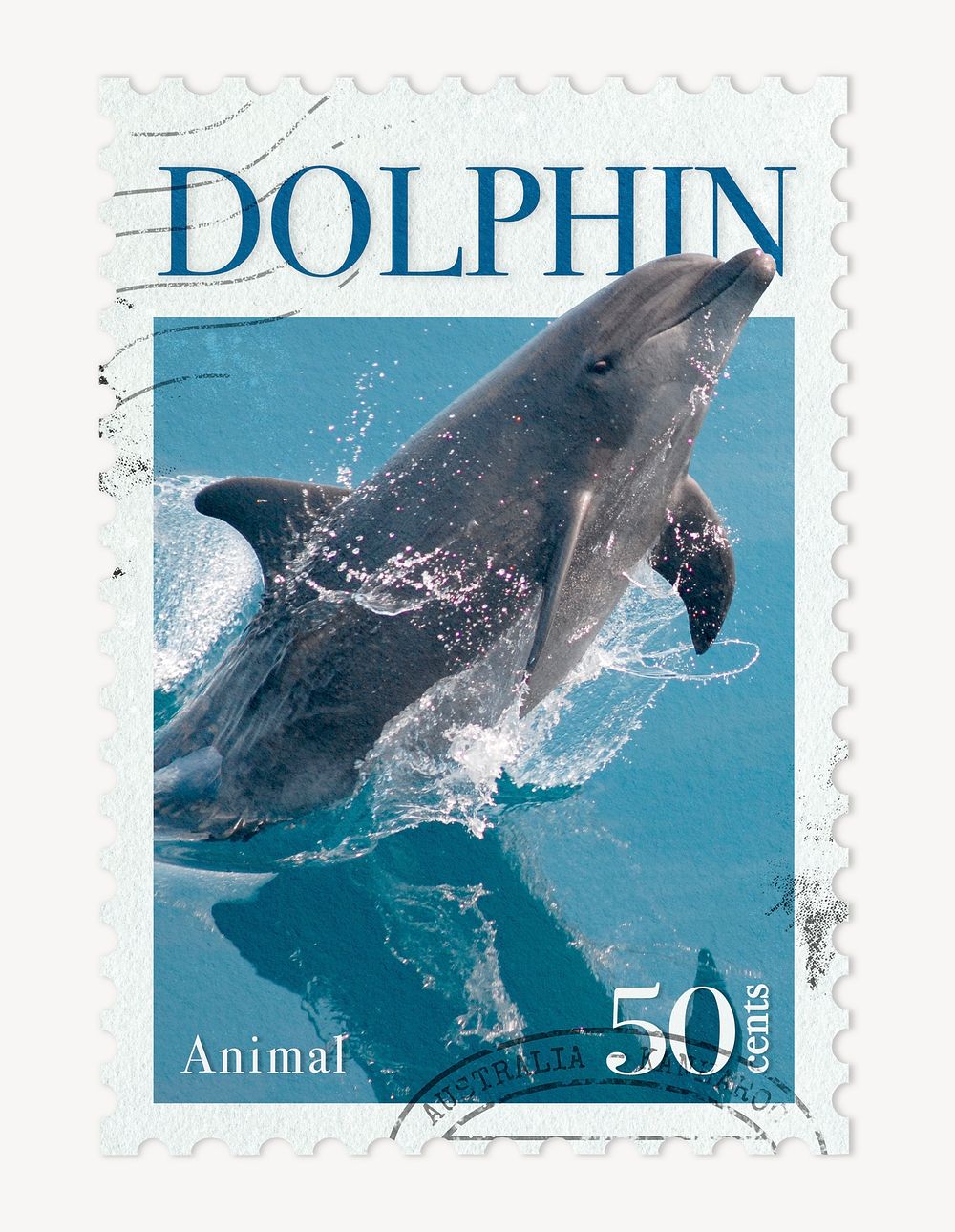 Dolphin postage stamp, animal collage element psd