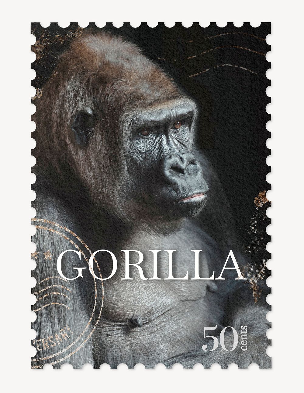 Gorilla postage stamp, animal collage element psd