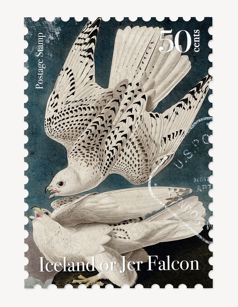 Gyrfalcon postage stamp, ephemera collage element psd