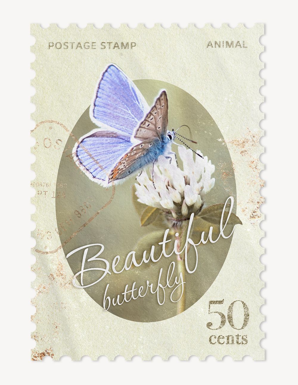 Butterfly postage stamp, ephemera collage element psd