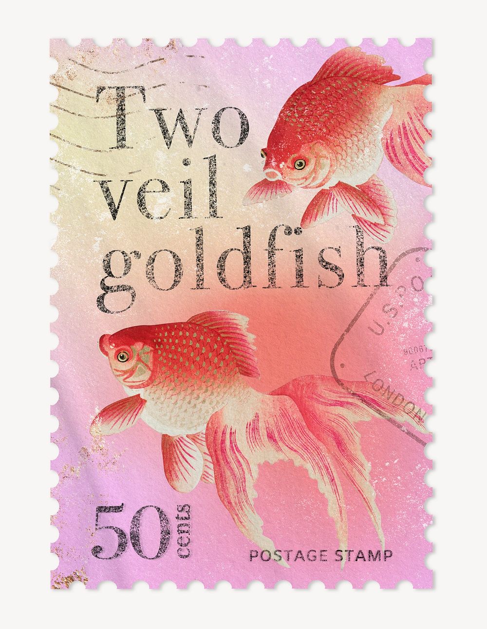 Goldfish postage stamp, animal collage element psd