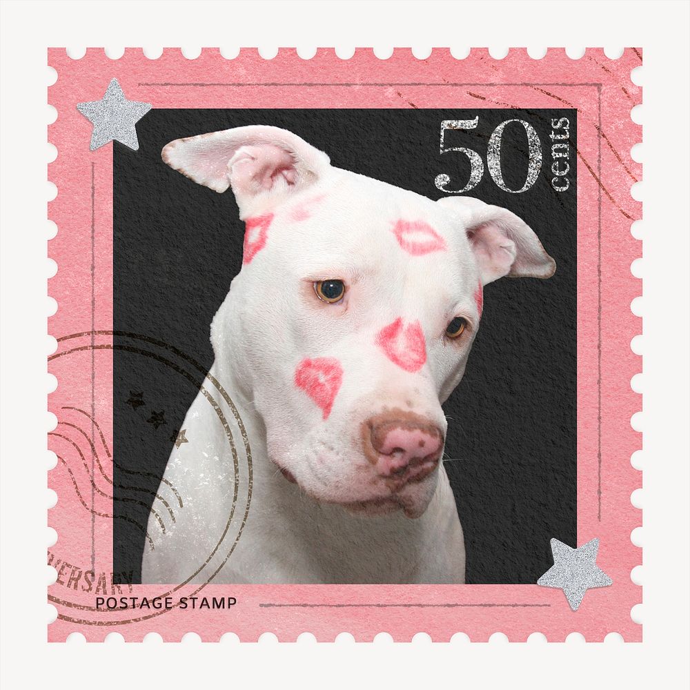Cute dog postage stamp, animal collage element psd