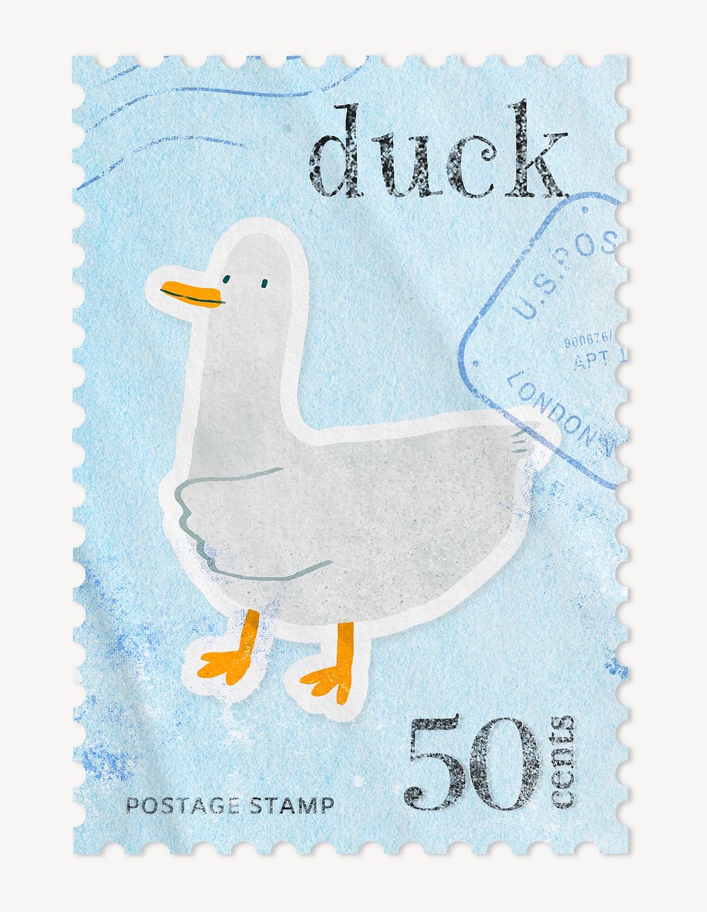 Duck postage stamp, animal collage element psd