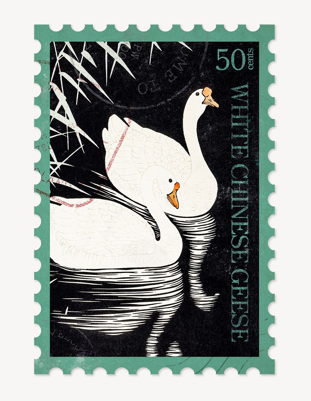 Swan postage stamp, ephemera collage element psd