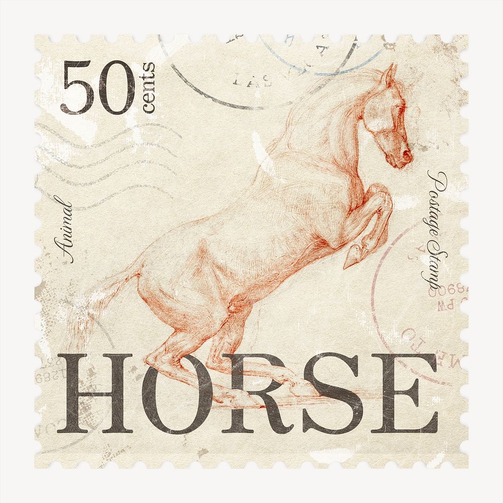 George Stubbs horse drawing, postage stamp, remixed by rawpixel