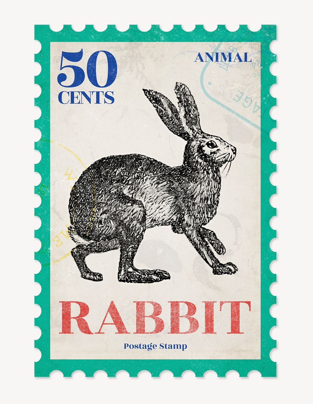 Rabbit postage stamp, animal graphic image