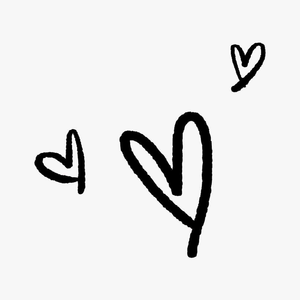 Heart doodle sticker, black cute shape psd