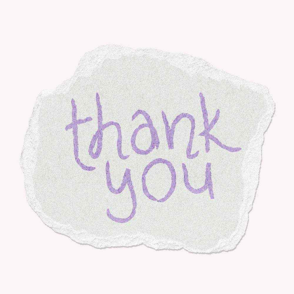 Thank you word sticker, ripped paper typography psd