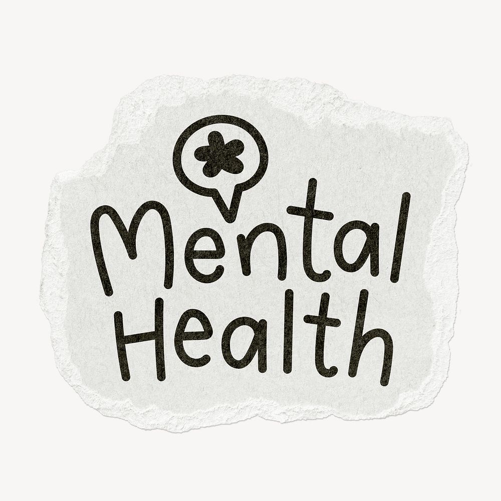 Mental health word, ripped paper typography