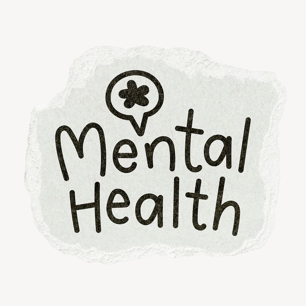 Mental health word sticker, ripped paper typography psd