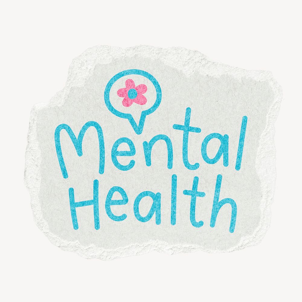 Mental health word sticker, ripped paper typography psd