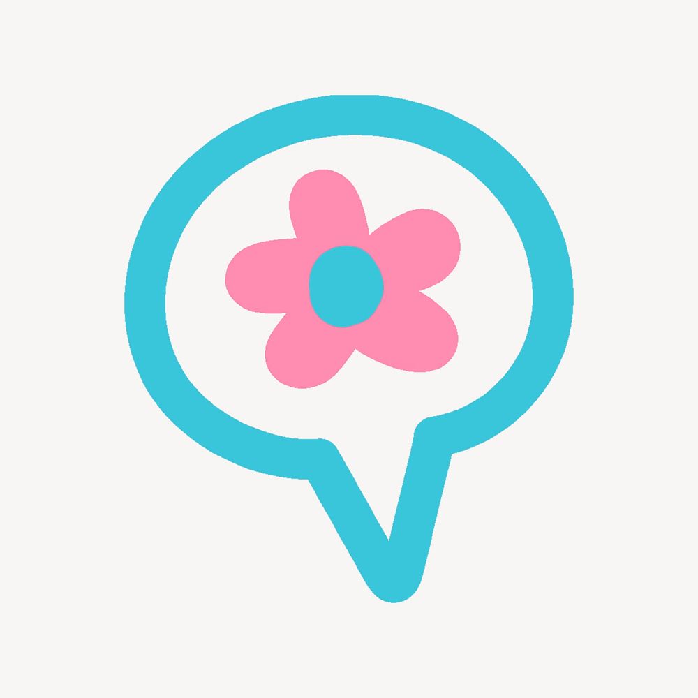 Flower speech bubble sticker, doodle illustration vector