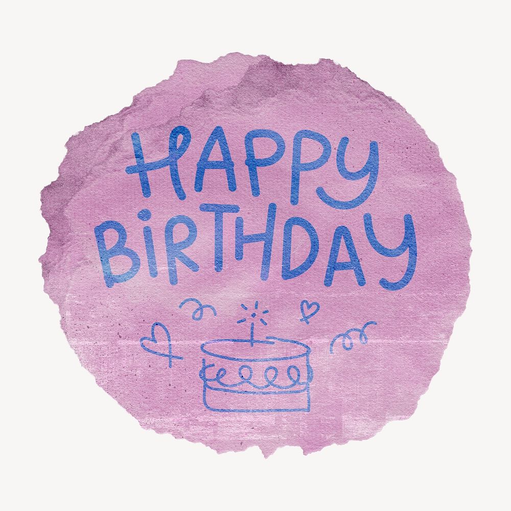 Happy Birthday word sticker, ripped paper typography psd