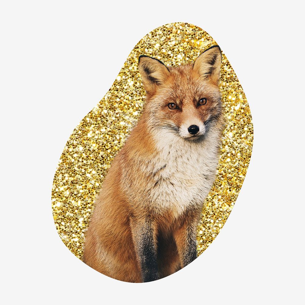 Fox, gold glitter blob shape badge
