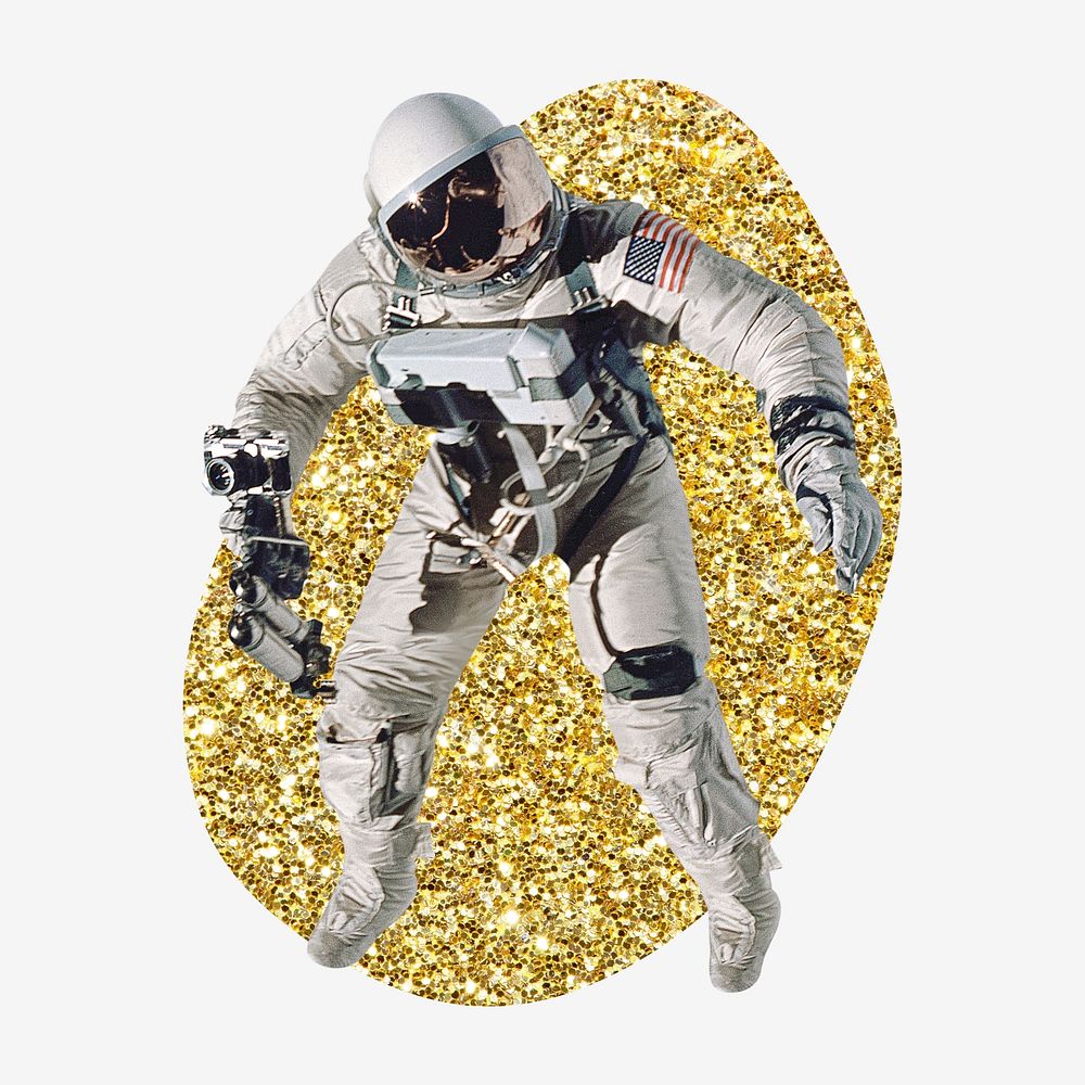 Astronaut, gold glitter blob shape badge