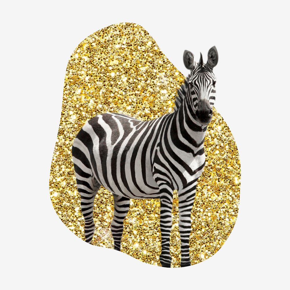 Zebra, gold glitter blob shape badge