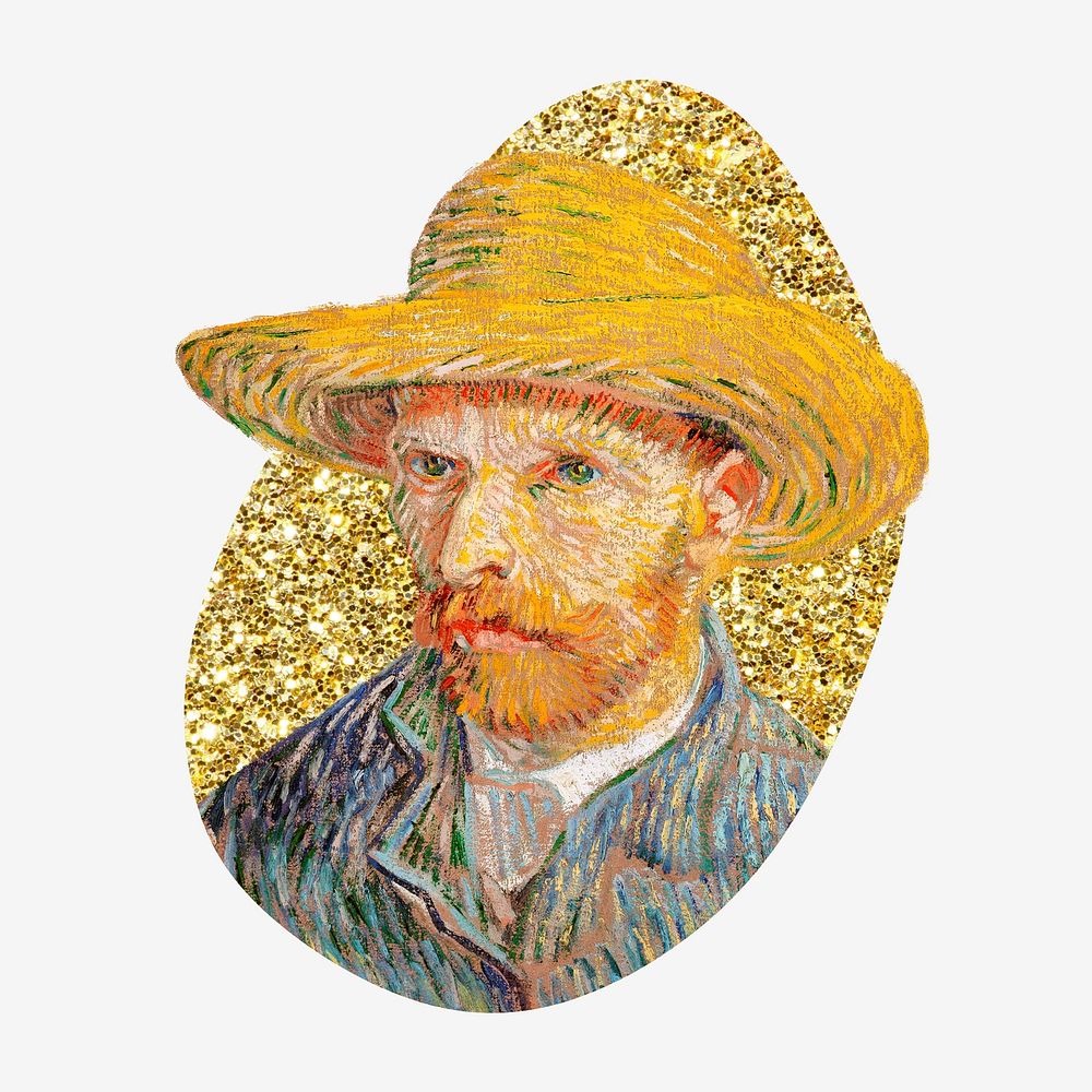 Van Gogh's Self-Portrait, gold glitter blob shape badge remixed by rawpixel