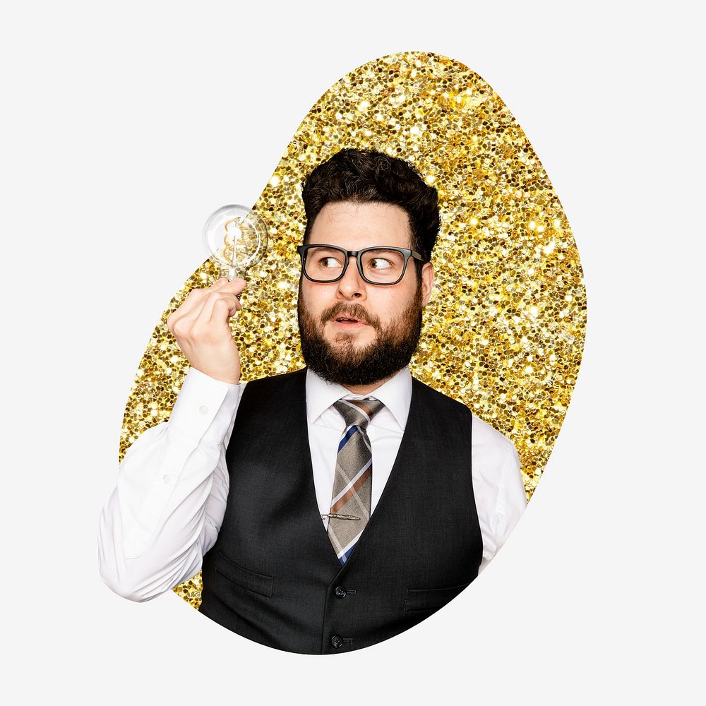 Business idea, gold glitter blob shape badge