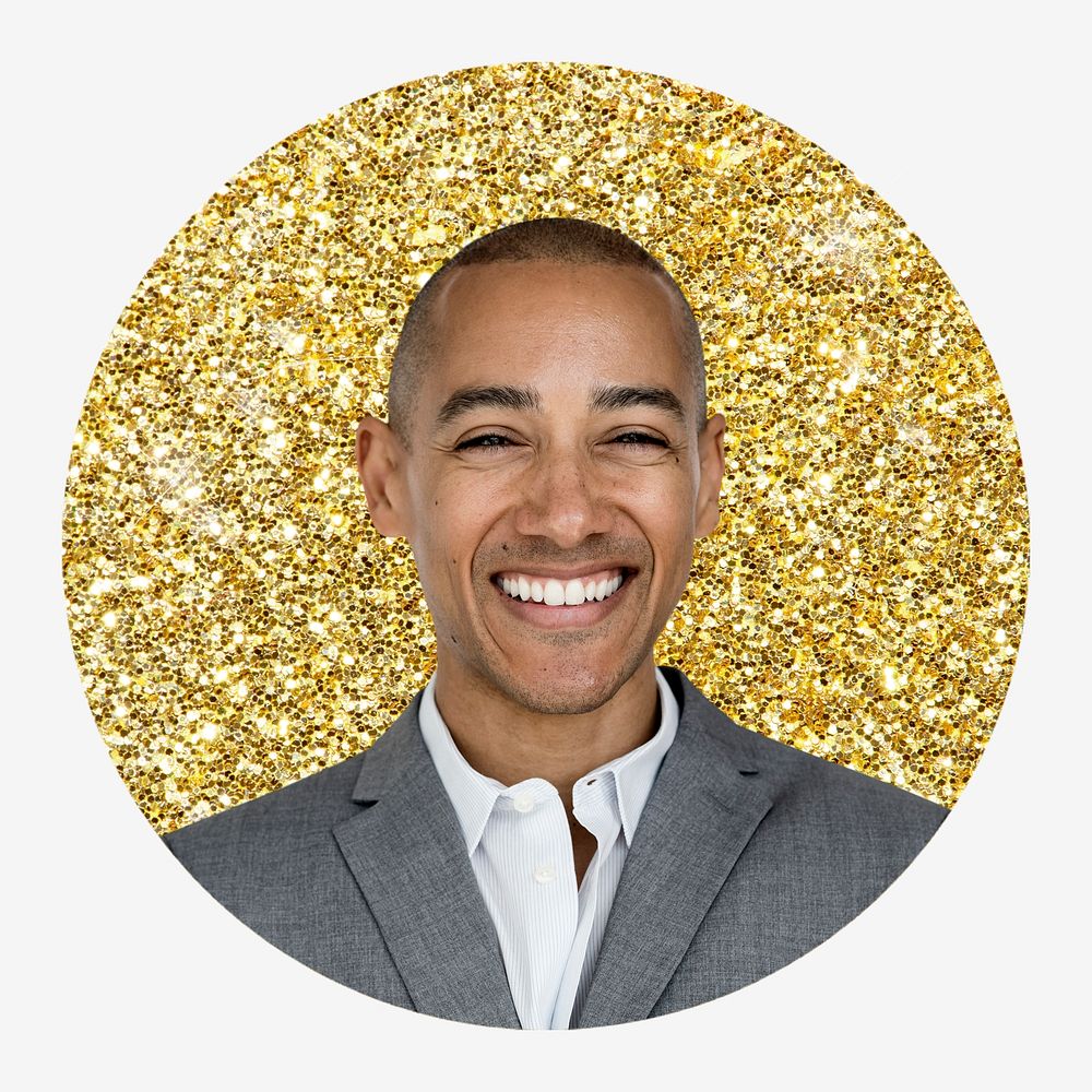 Businessman, gold glitter round shape badge
