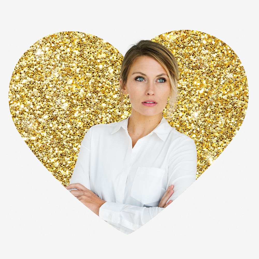 Businesswoman, gold glitter heart shape badge