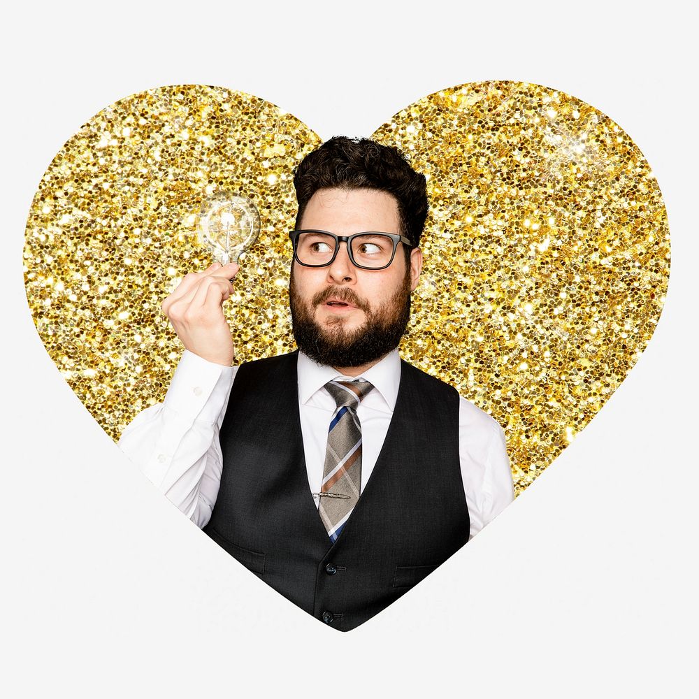Business idea, gold glitter heart shape badge