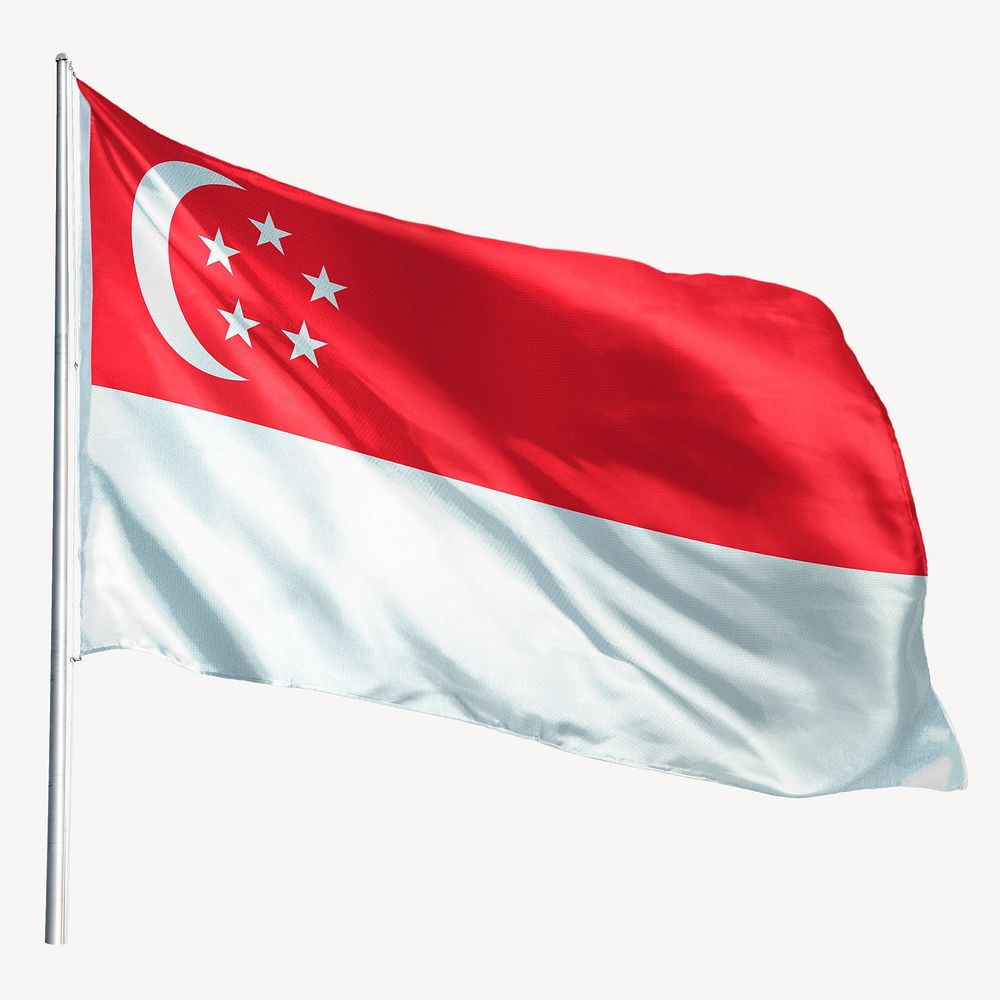 Waving Singapore flag, national symbol graphic