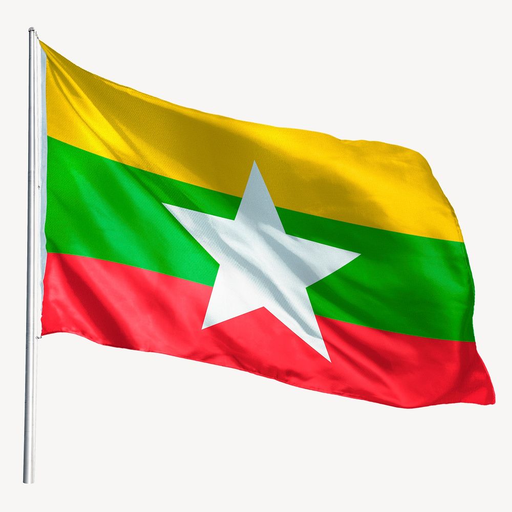Waving Myanmar flag, national symbol graphic