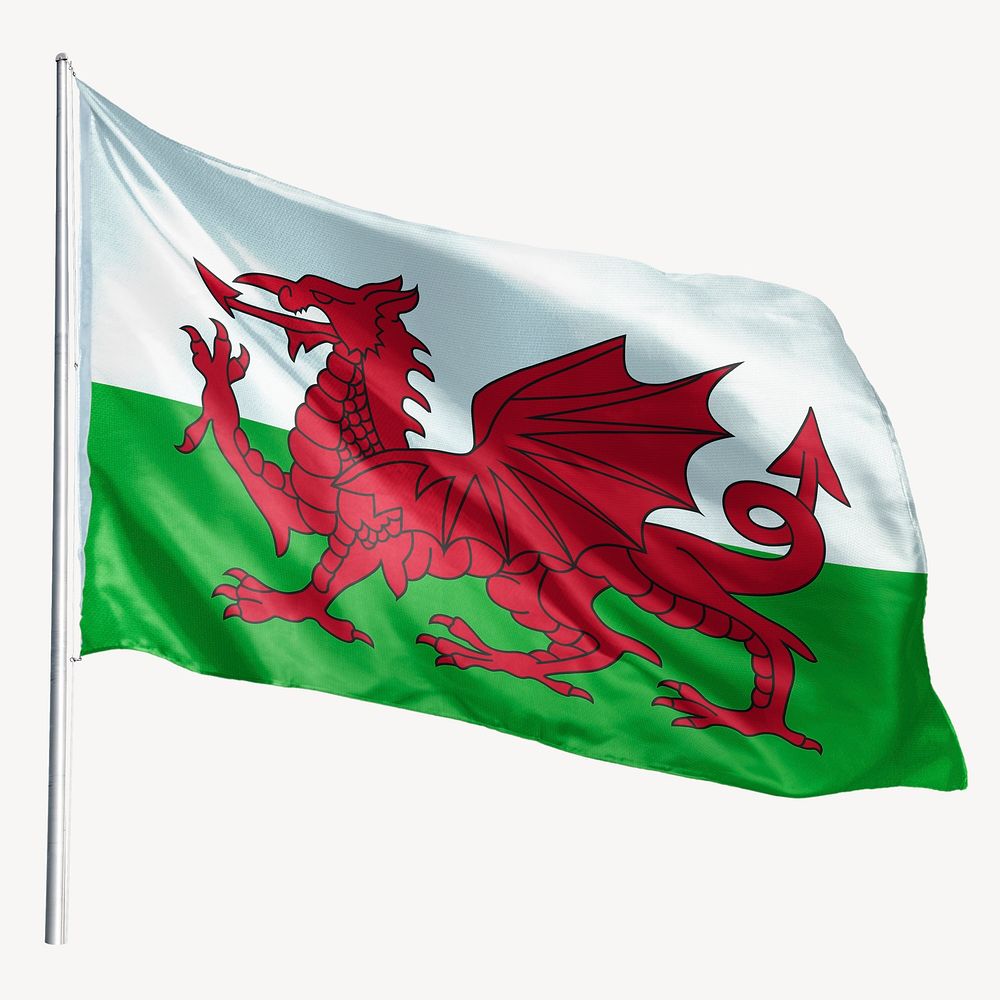 Waving Welsh flag, national symbol graphic