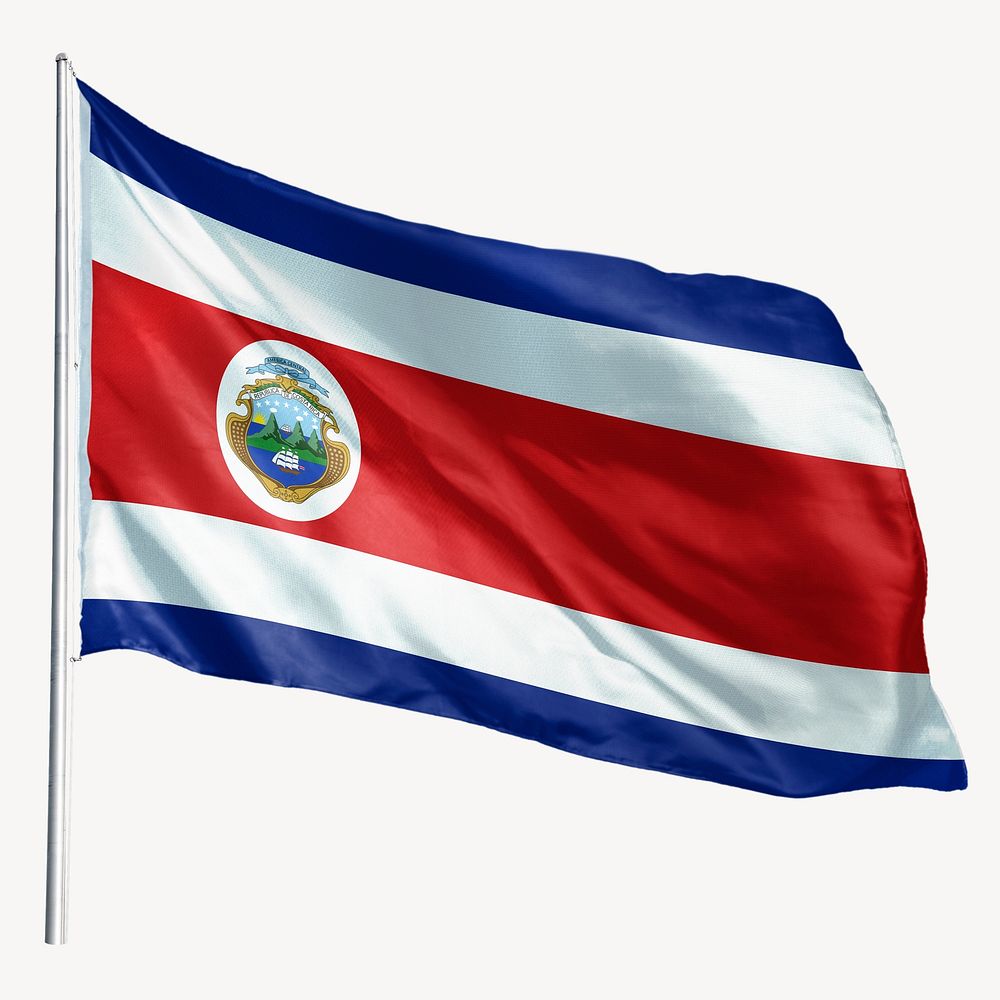 Waving Costa Rica flag, national symbol graphic