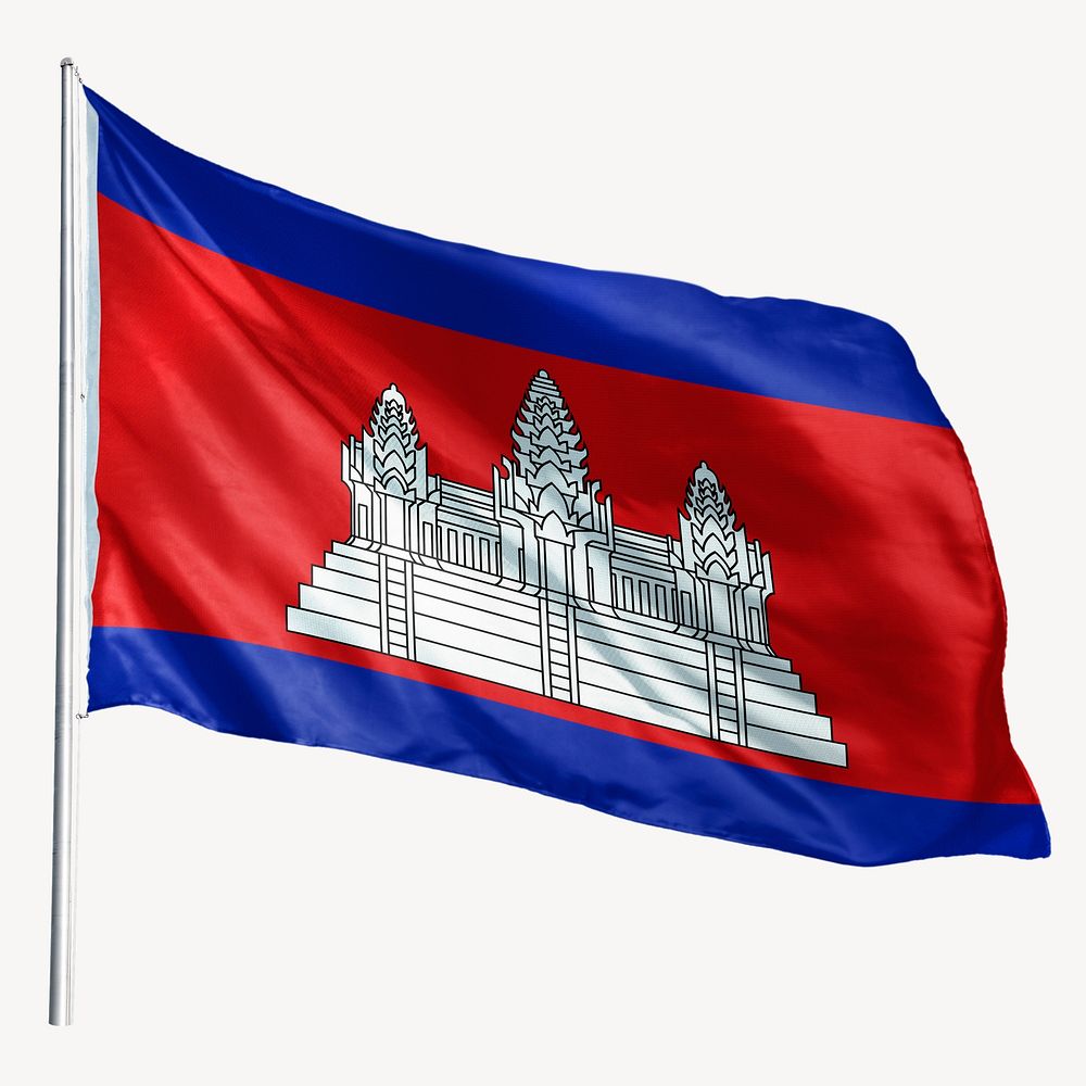 Waving Cambodia flag, national symbol graphic