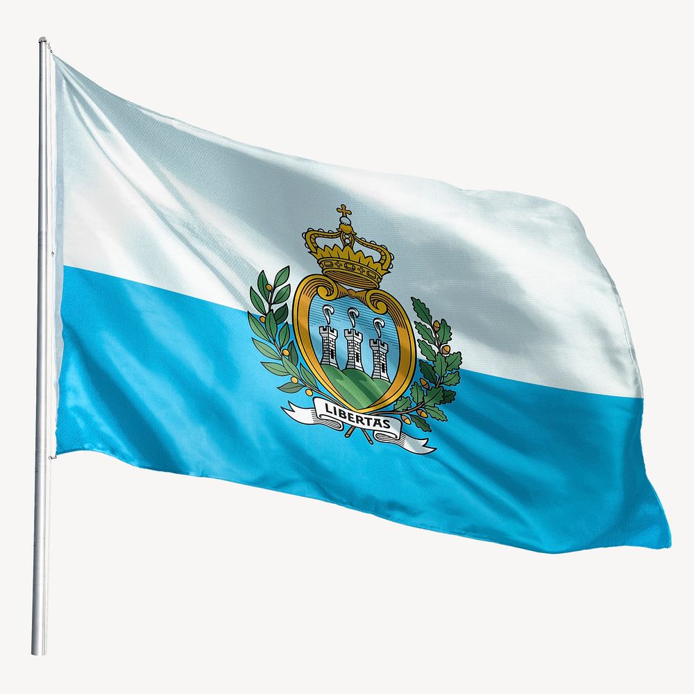 Waving San Marino flag, national symbol graphic