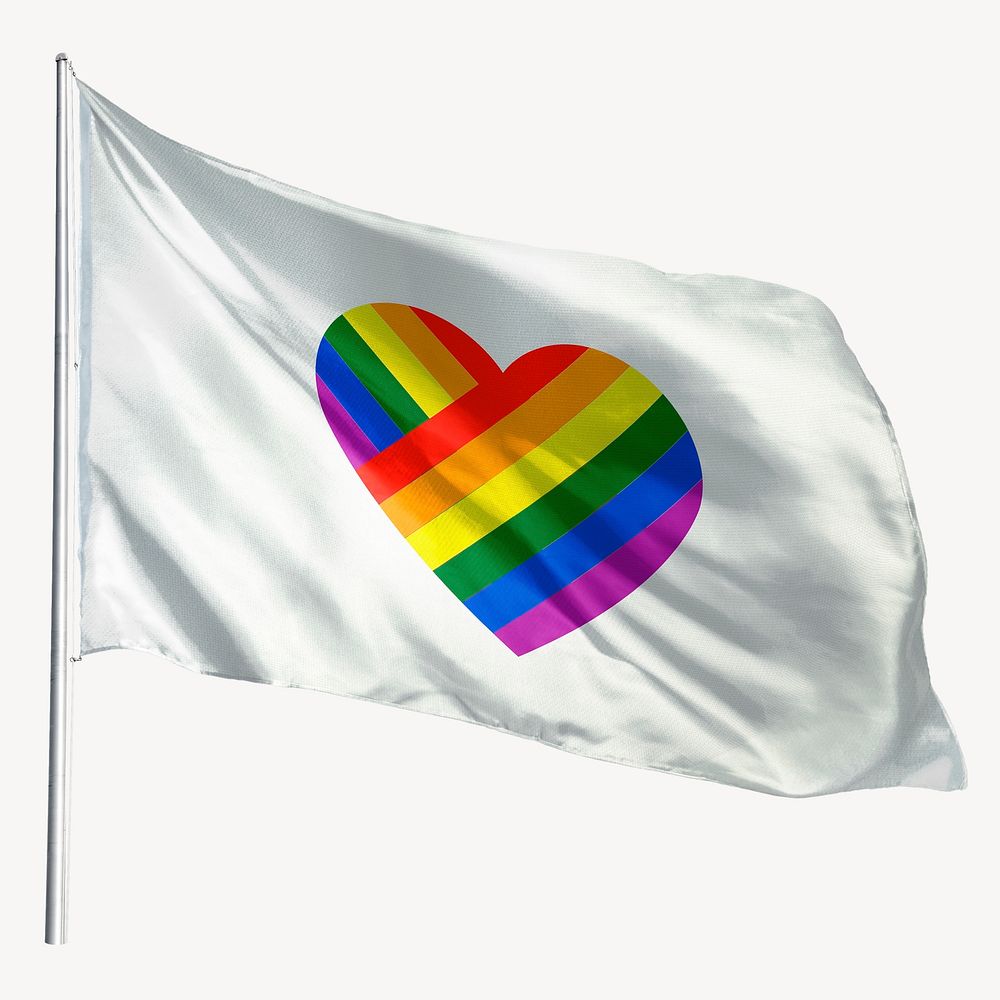 Waving rainbow heart flag, national symbol graphic