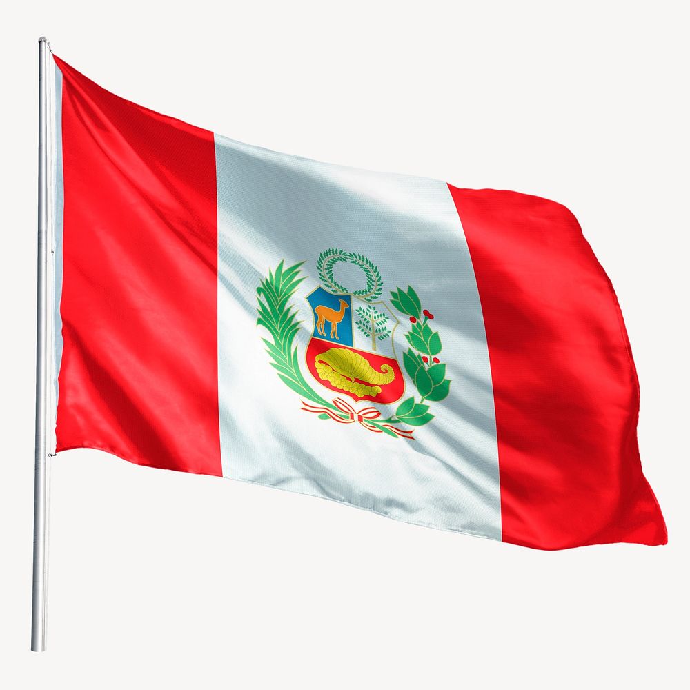 Waving Peru flag, national symbol graphic