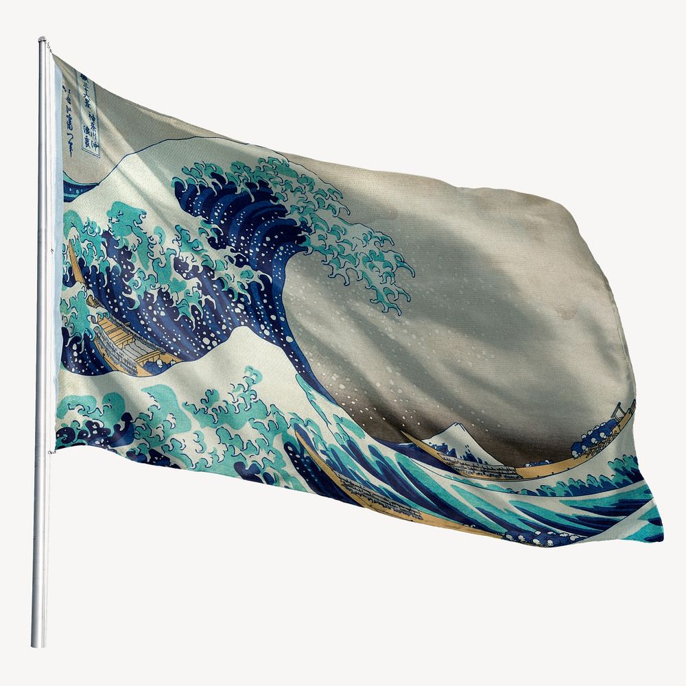 Hokusai's The Great Wave off Kanagawa painting flag, transparent background, remixed by rawpixel.