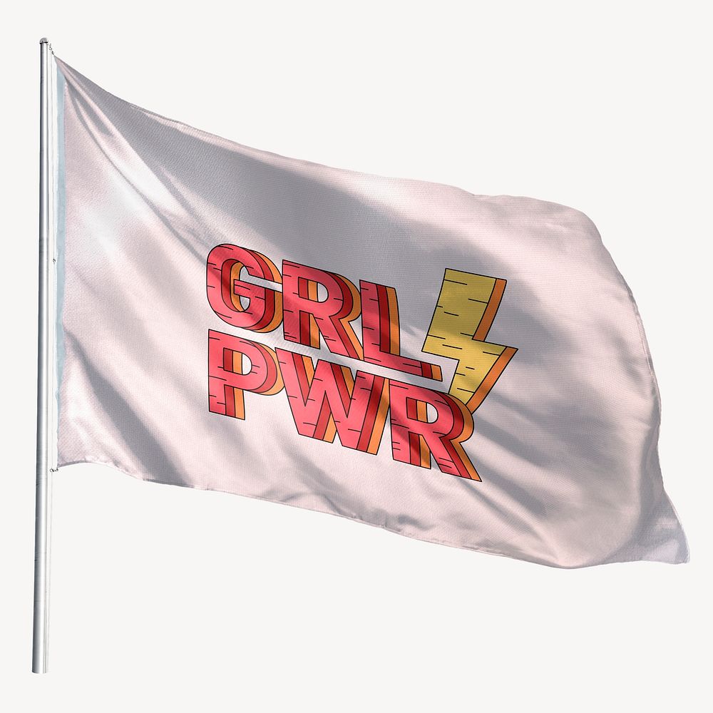 Waving girl power pink flag graphic