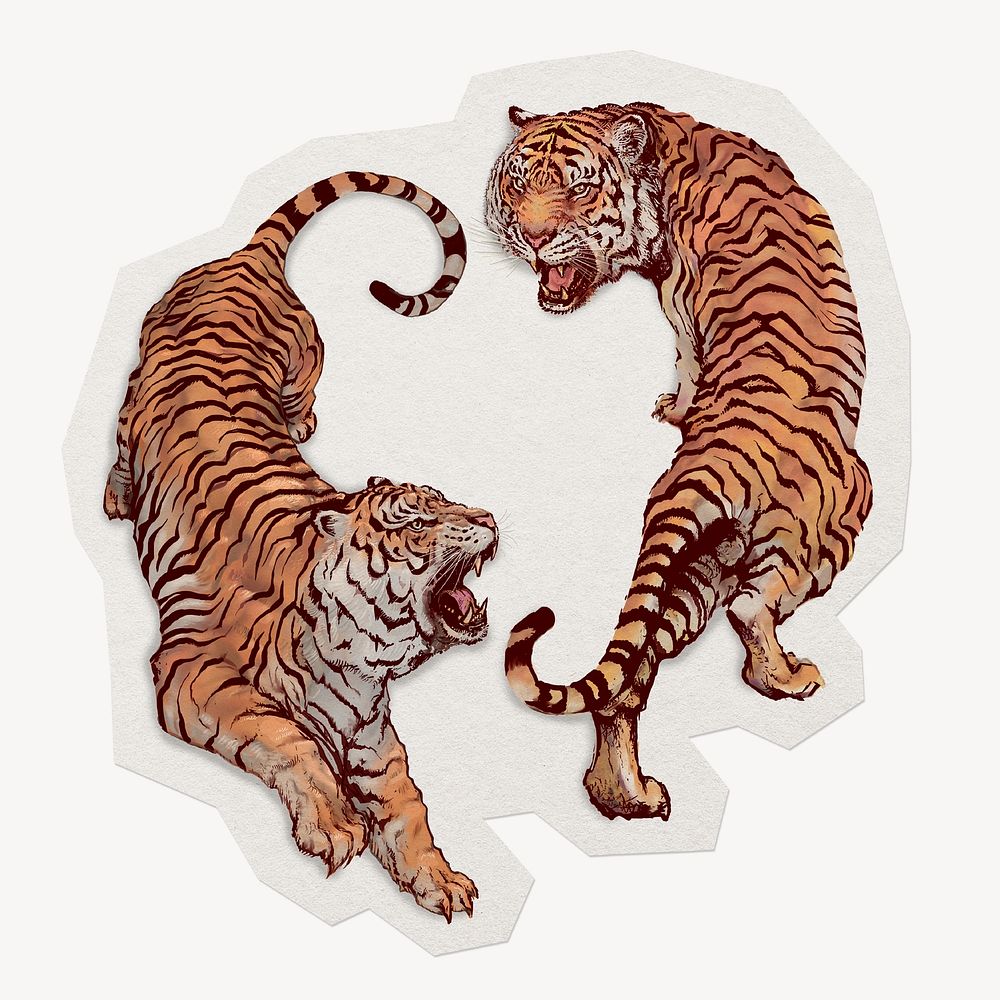 Tiger sticker, animal illustration collage element