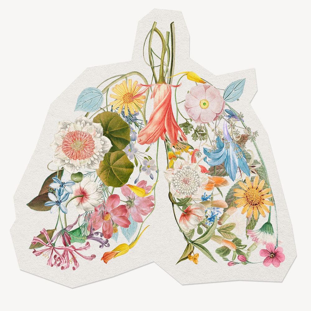 Floral lungs, clean air sticker collage element, paper craft clipart