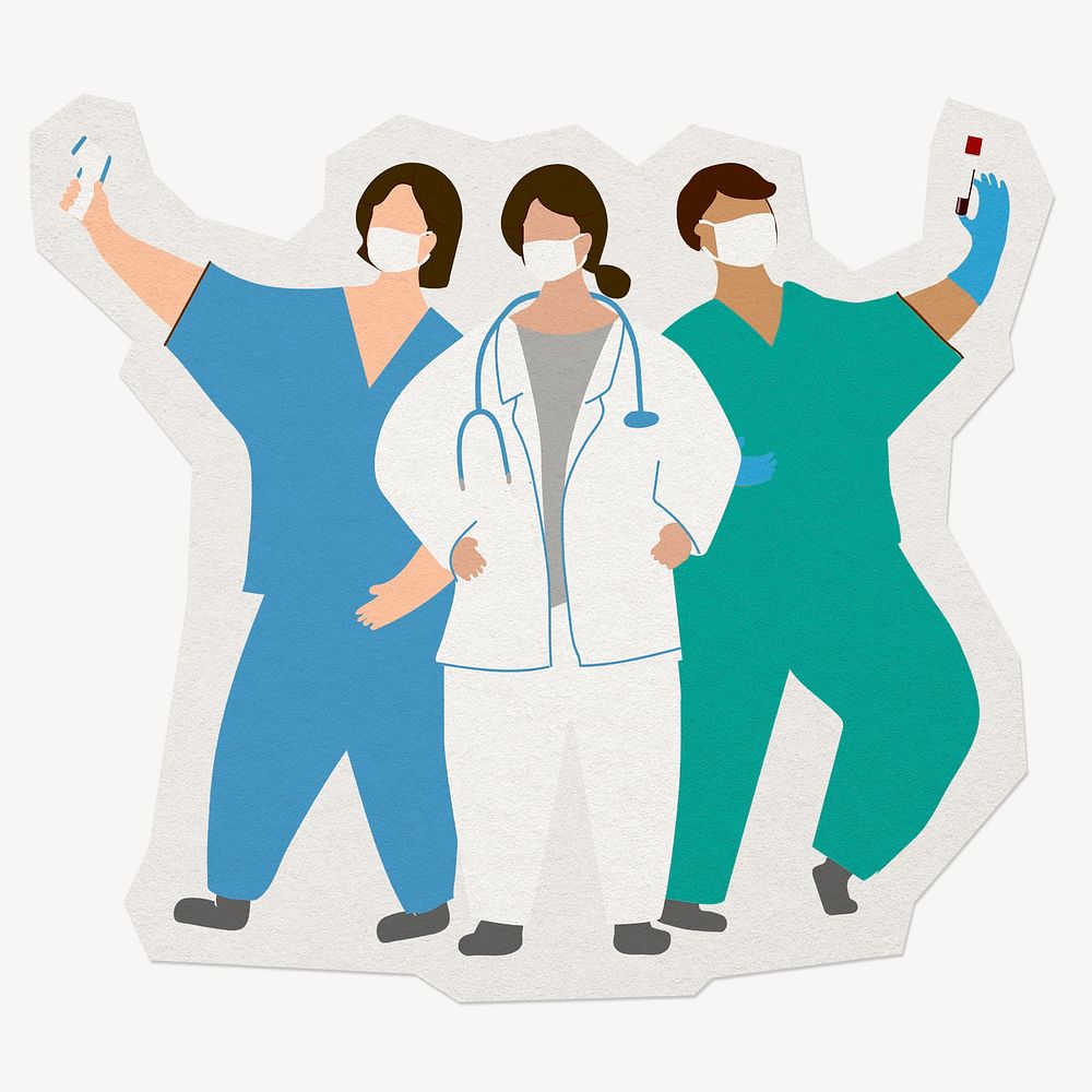 Medical worker characters clipart sticker, paper craft collage element