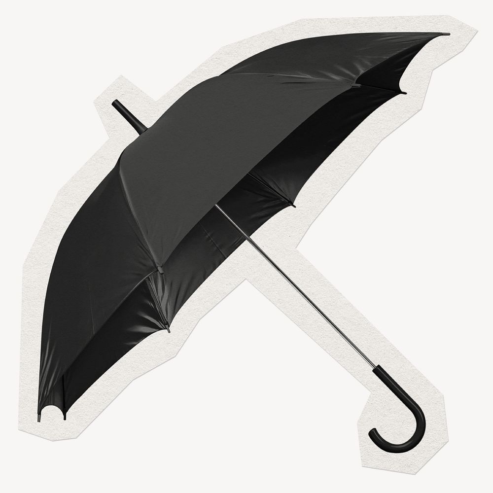 Black umbrella clipart sticker, paper craft collage element