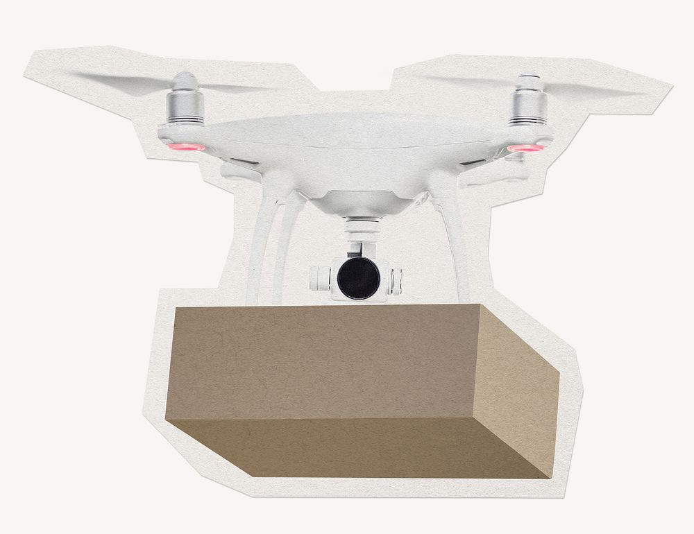 Drone delivery clipart sticker, paper craft collage element