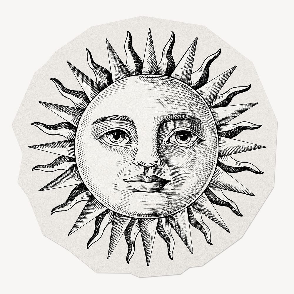 Sun face clipart sticker, paper craft collage element