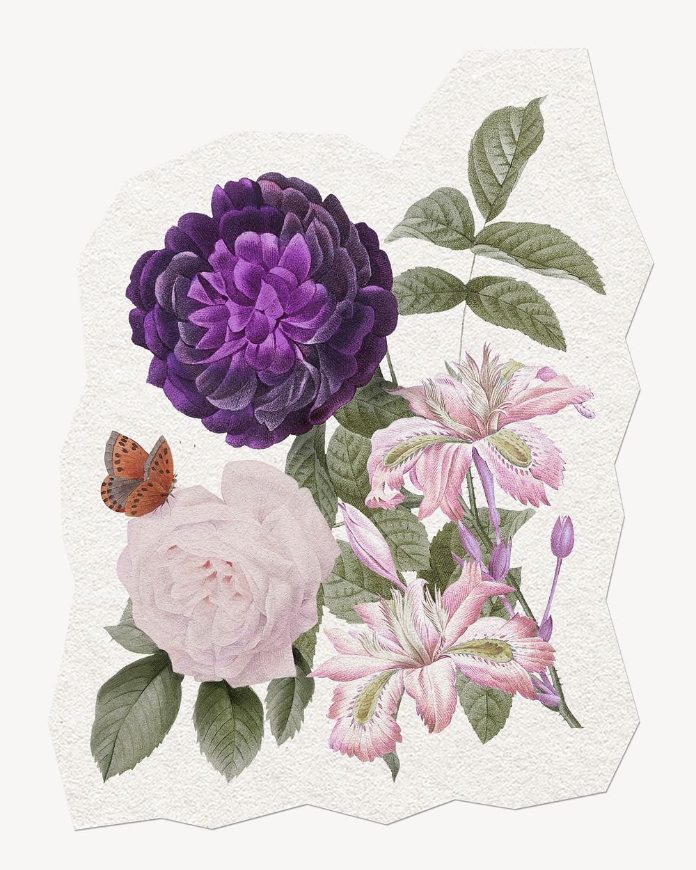 Pretty flower blossom sticker, purple watercolor illustration