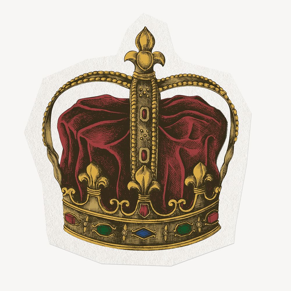 Antique medieval crown clipart sticker, paper craft collage element