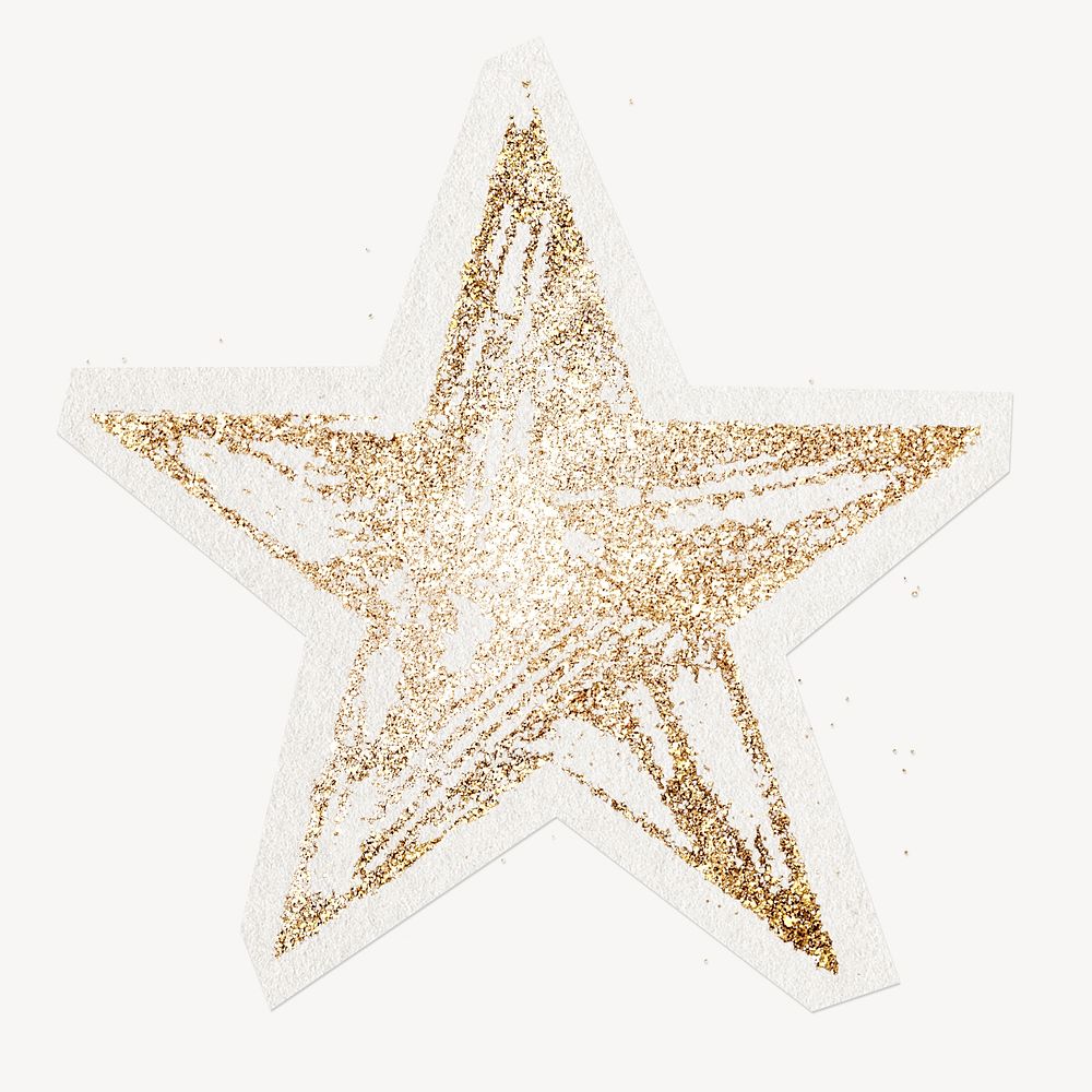 Gold glitter star clipart sticker, paper craft collage element
