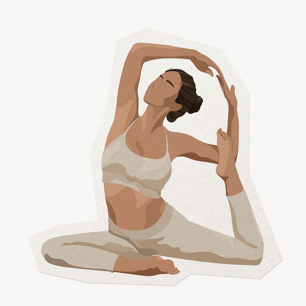 Woman doing yoga, healthy lifestyle sticker collage element, paper craft clipart